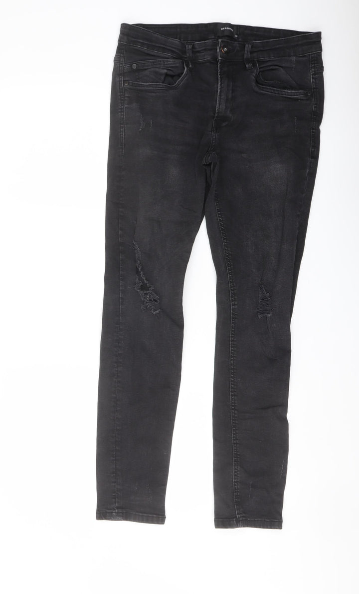 RESERVED Mens Black Cotton Straight Jeans Size 30 in L30 in Regular Button