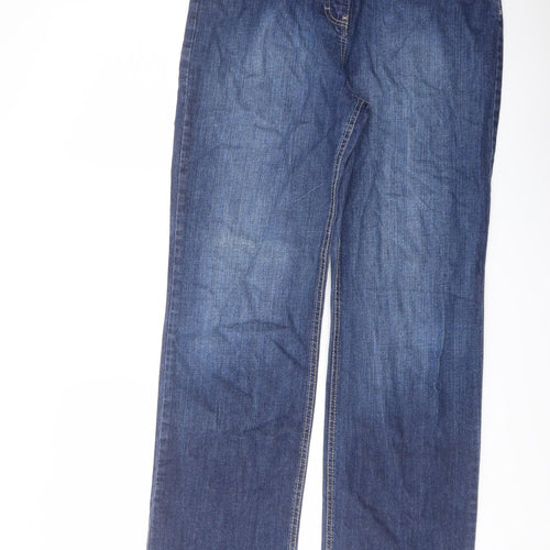 Marks and Spencer Womens Blue Cotton Straight Jeans Size 14 L30 in Regular Button