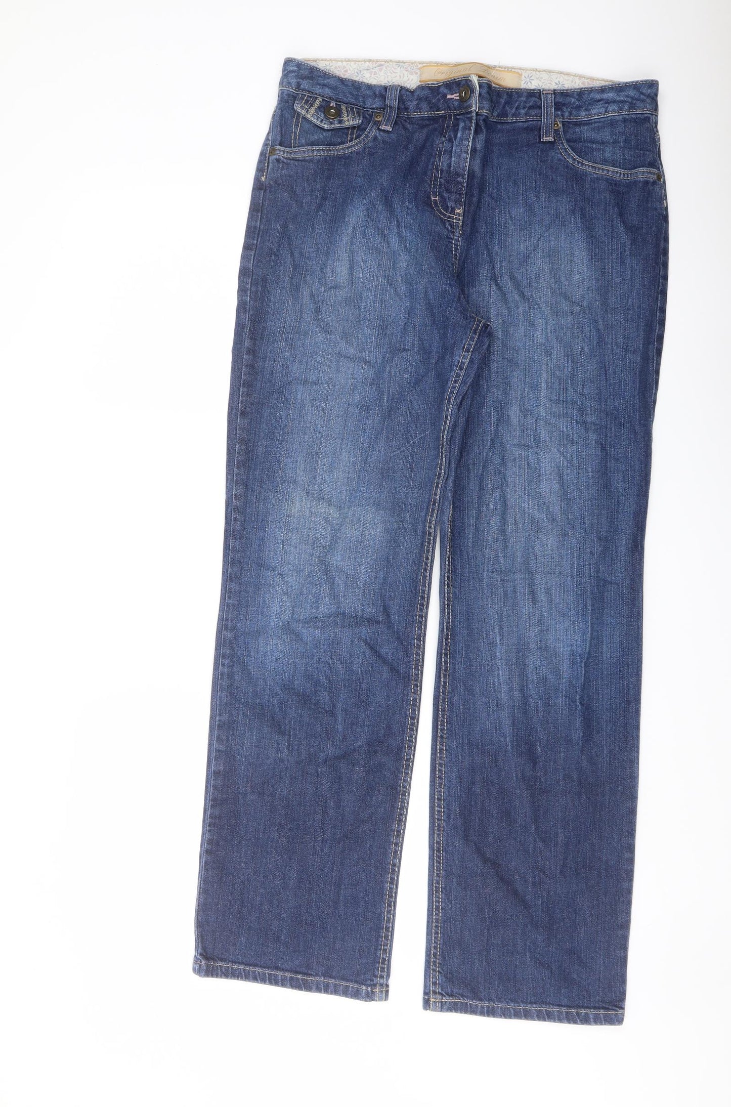 Marks and Spencer Womens Blue Cotton Straight Jeans Size 14 L30 in Regular Button