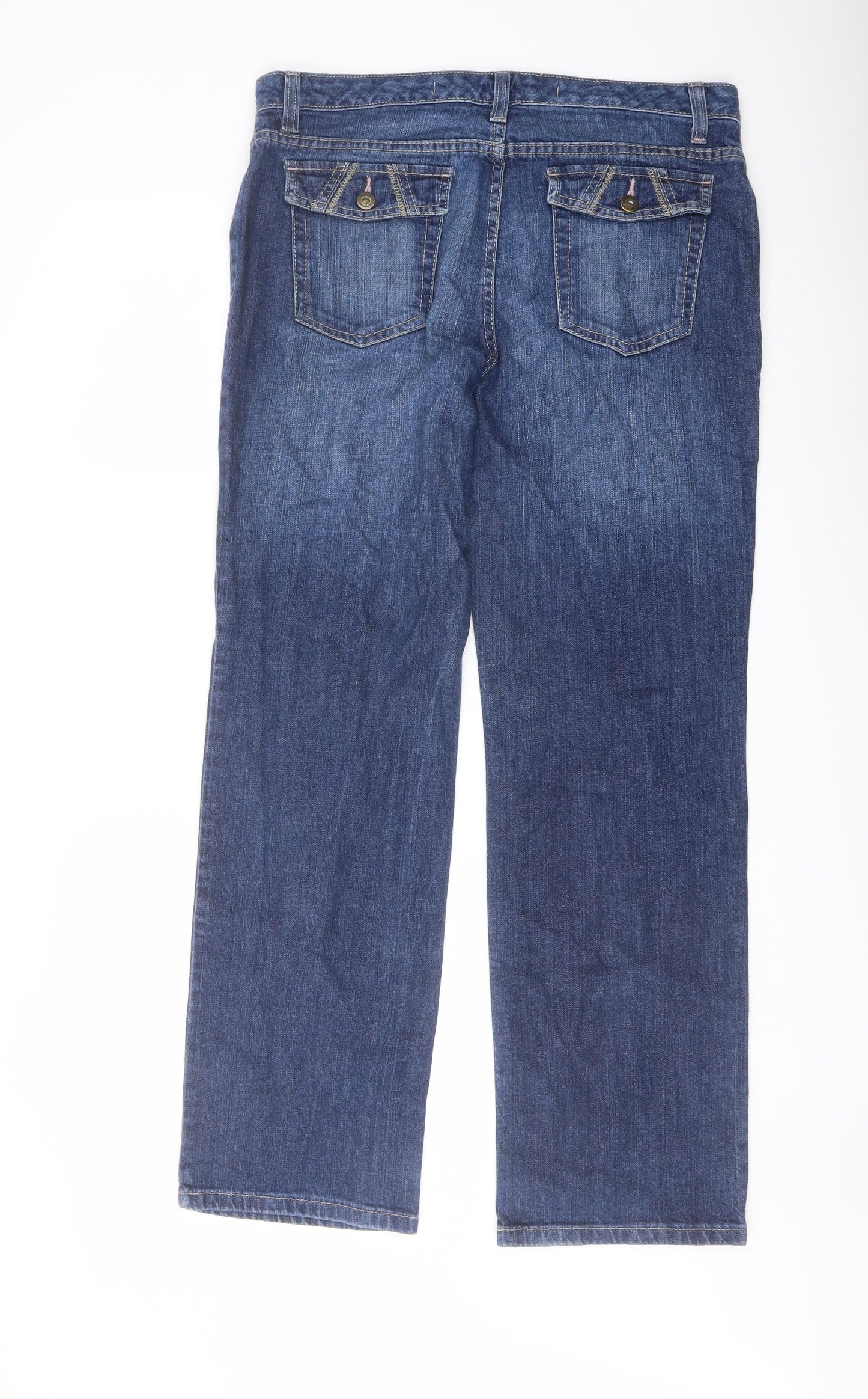 Marks and Spencer Womens Blue Cotton Straight Jeans Size 14 L30 in Regular Button
