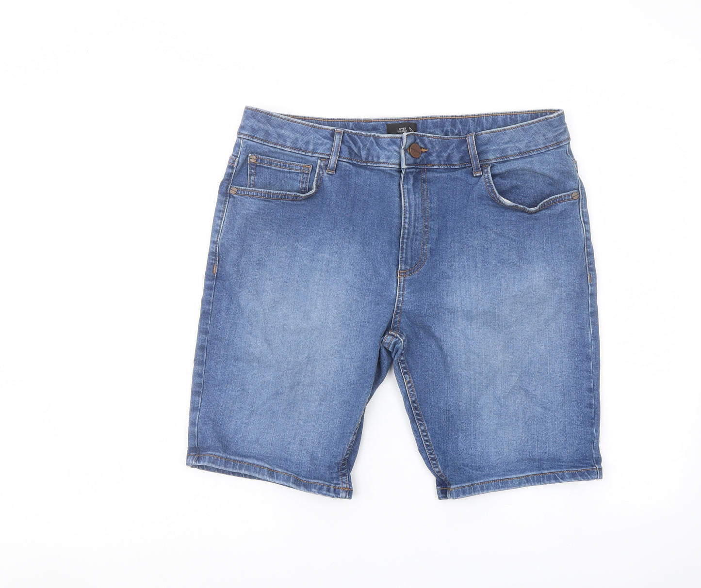 River Island Mens Blue Cotton Bermuda Shorts Size 34 in L9 in Regular Button