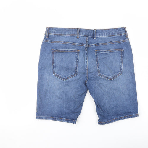 River Island Mens Blue Cotton Bermuda Shorts Size 34 in L9 in Regular Button