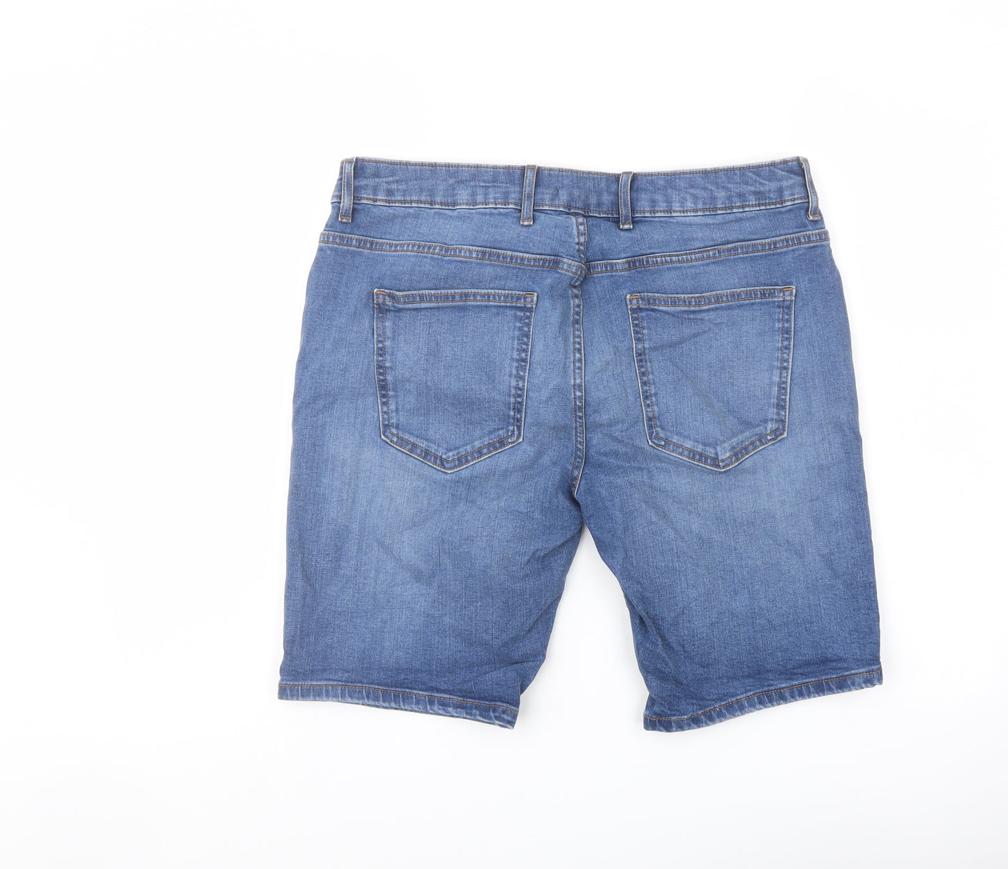 River Island Mens Blue Cotton Bermuda Shorts Size 34 in L9 in Regular Button