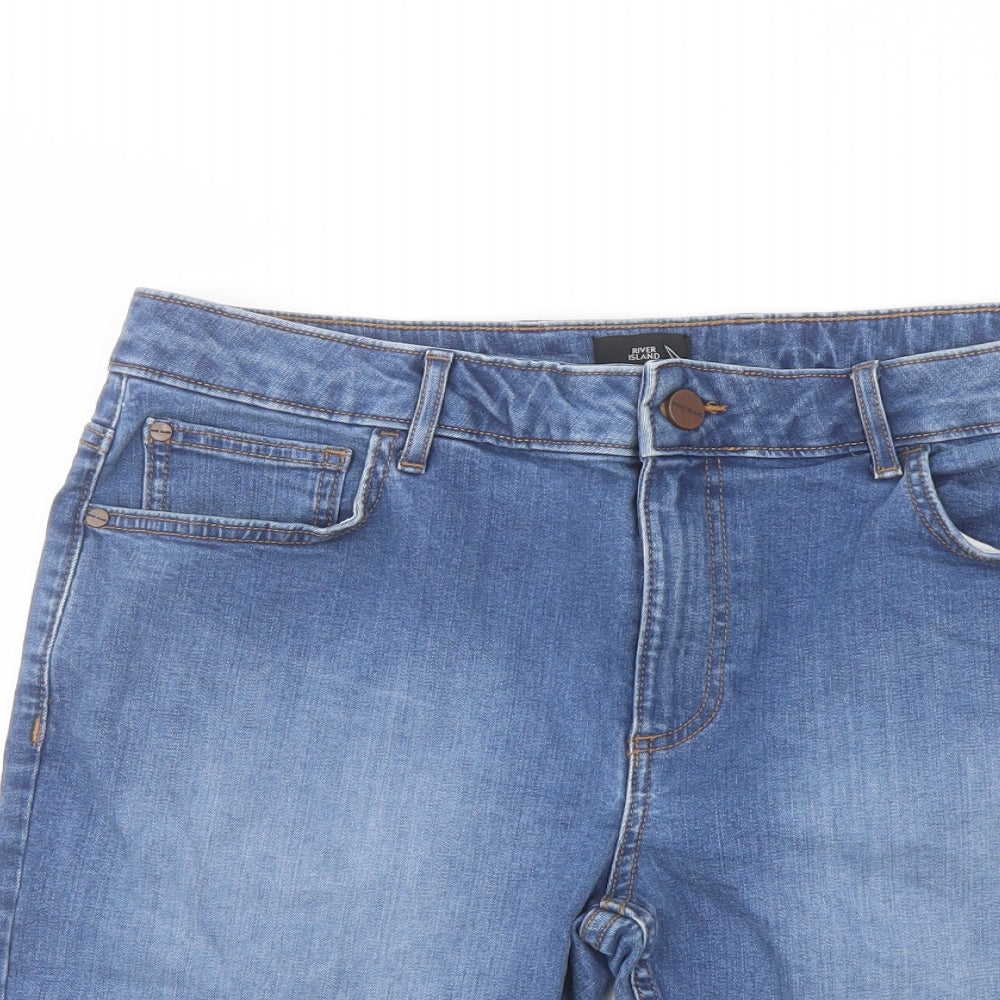 River Island Mens Blue Cotton Bermuda Shorts Size 34 in L9 in Regular Button