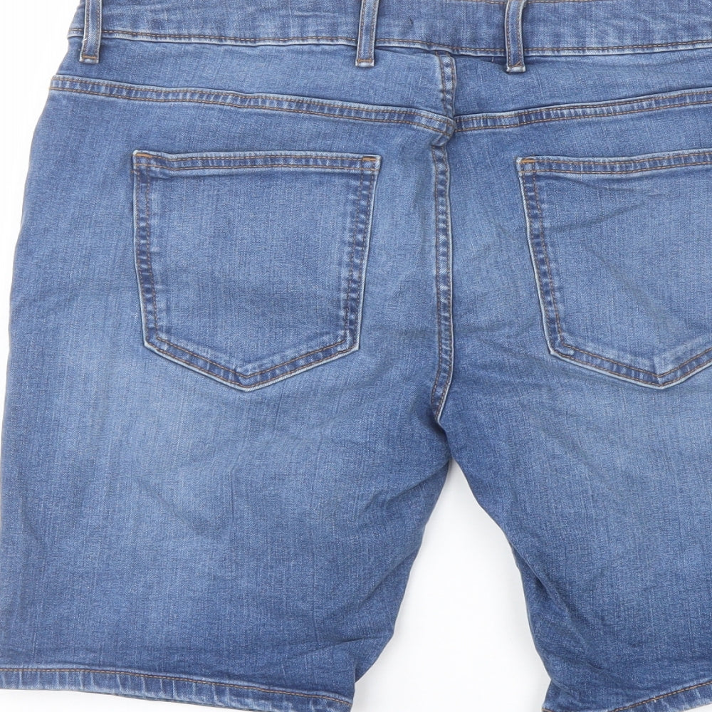 River Island Mens Blue Cotton Bermuda Shorts Size 34 in L9 in Regular Button