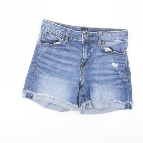 Gap Girls Blue Cotton Hot Pants Shorts Size 12 Years Regular Zip