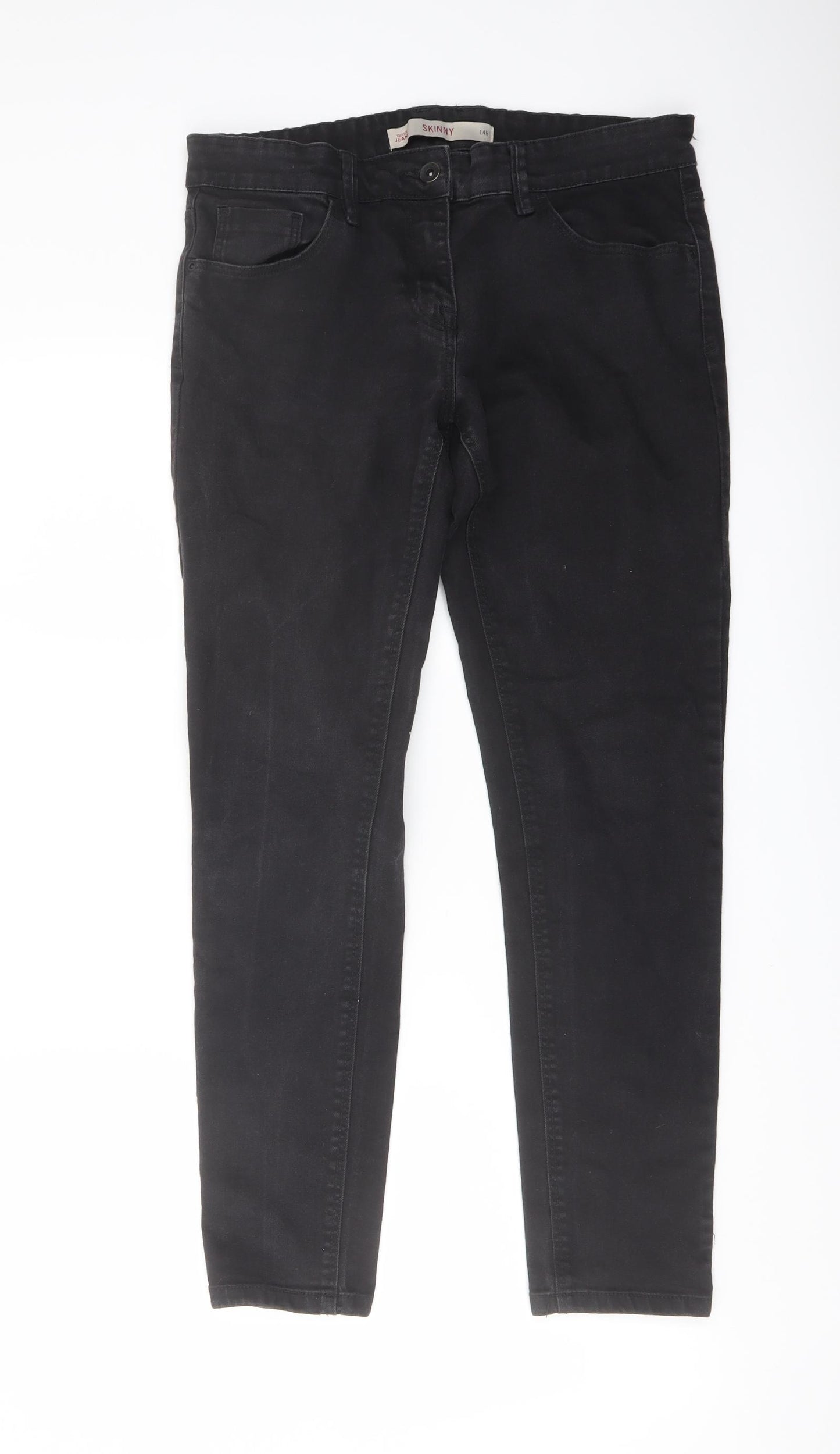 NEXT Womens Black Cotton Skinny Jeans Size 14 L28 in Regular Button
