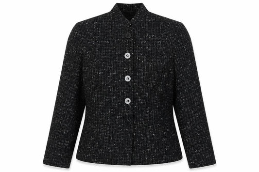 Front view of Marks & Spencer women’s black check polyester jacket blazer, size UK 12