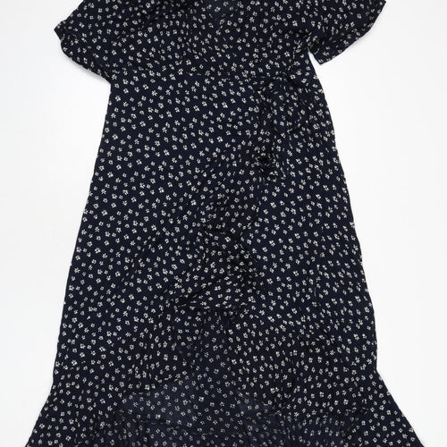 Alice Collins Womens Blue Floral Viscose Wrap Dress Size 10 V-Neck Tie