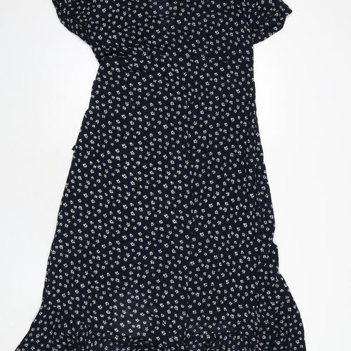 Alice Collins Womens Blue Floral Viscose Wrap Dress Size 10 V-Neck Tie