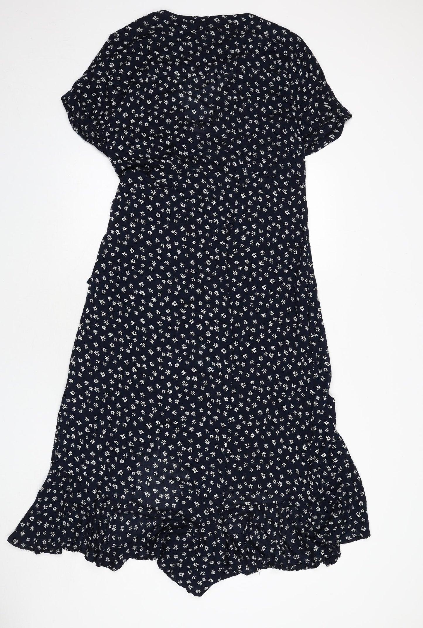 Alice Collins Womens Blue Floral Viscose Wrap Dress Size 10 V-Neck Tie