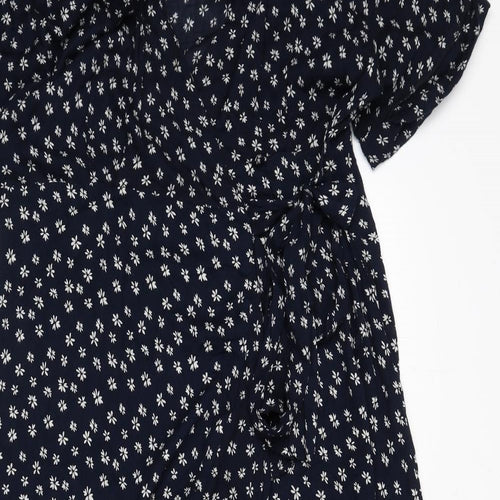 Alice Collins Womens Blue Floral Viscose Wrap Dress Size 10 V-Neck Tie