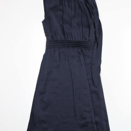 Just Miss Womens Blue Polyester A-Line Size 10 Mock Neck Button - Tie Detail