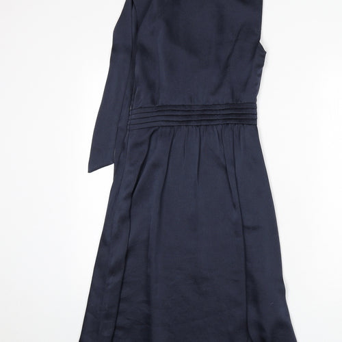 Just Miss Womens Blue Polyester A-Line Size 10 Mock Neck Button - Tie Detail