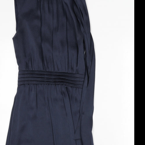 Just Miss Womens Blue Polyester A-Line Size 10 Mock Neck Button - Tie Detail