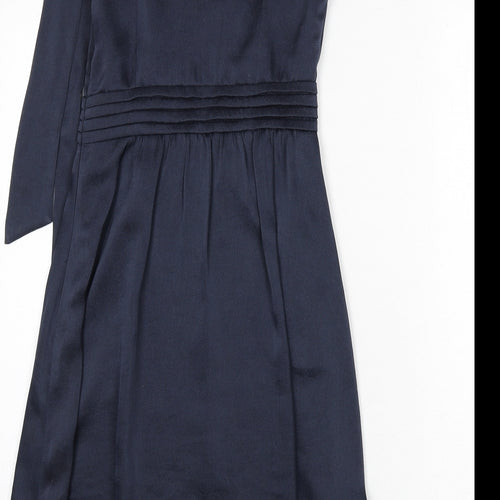 Just Miss Womens Blue Polyester A-Line Size 10 Mock Neck Button - Tie Detail