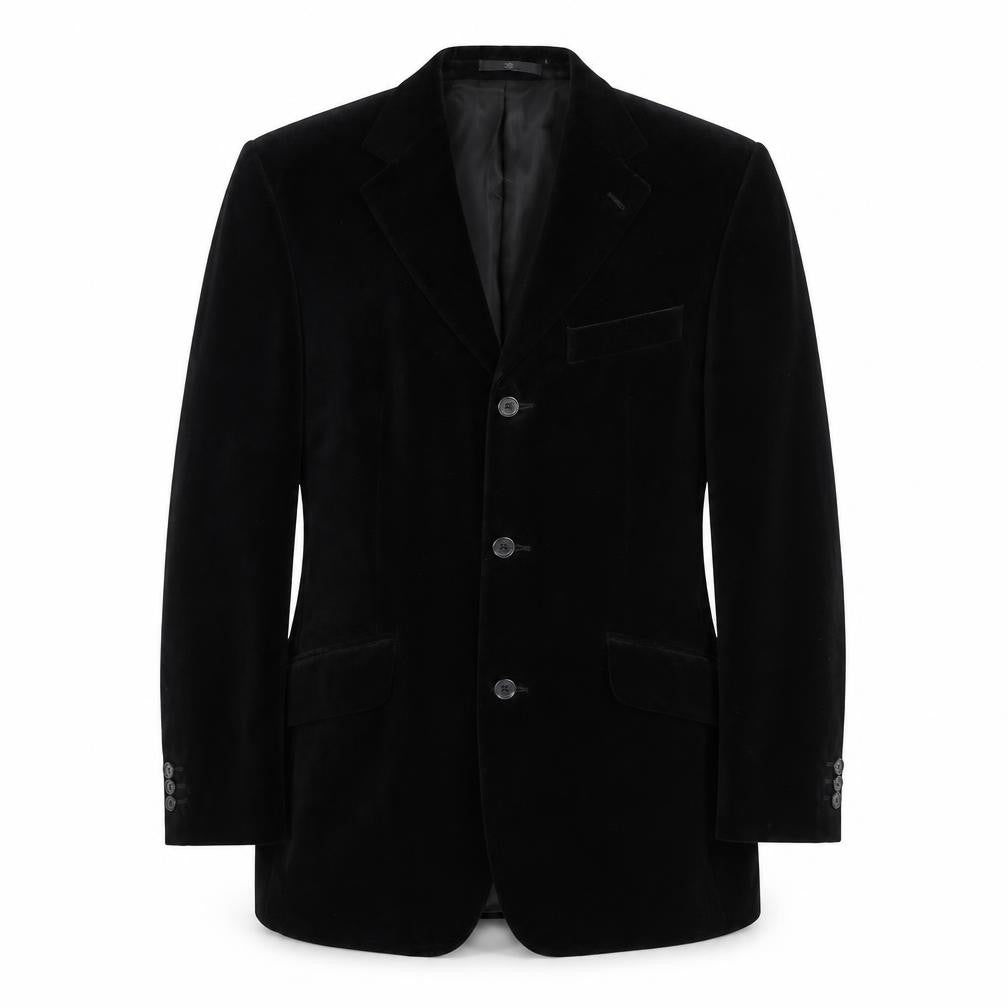Front view of Ciro Citterio men’s black cotton jacket blazer, size 38, regular