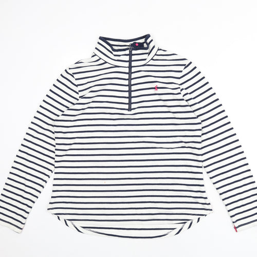 Joules Womens White Striped Cotton Pullover Sweatshirt Size 14 Zip
