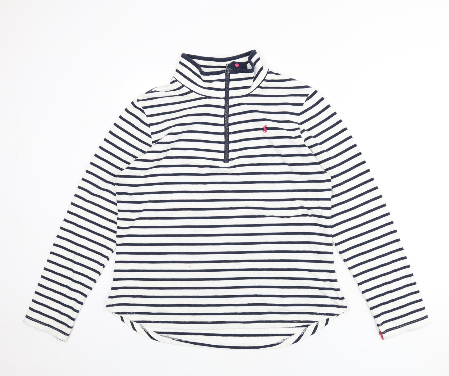 Joules Womens White Striped Cotton Pullover Sweatshirt Size 14 Zip