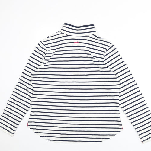 Joules Womens White Striped Cotton Pullover Sweatshirt Size 14 Zip
