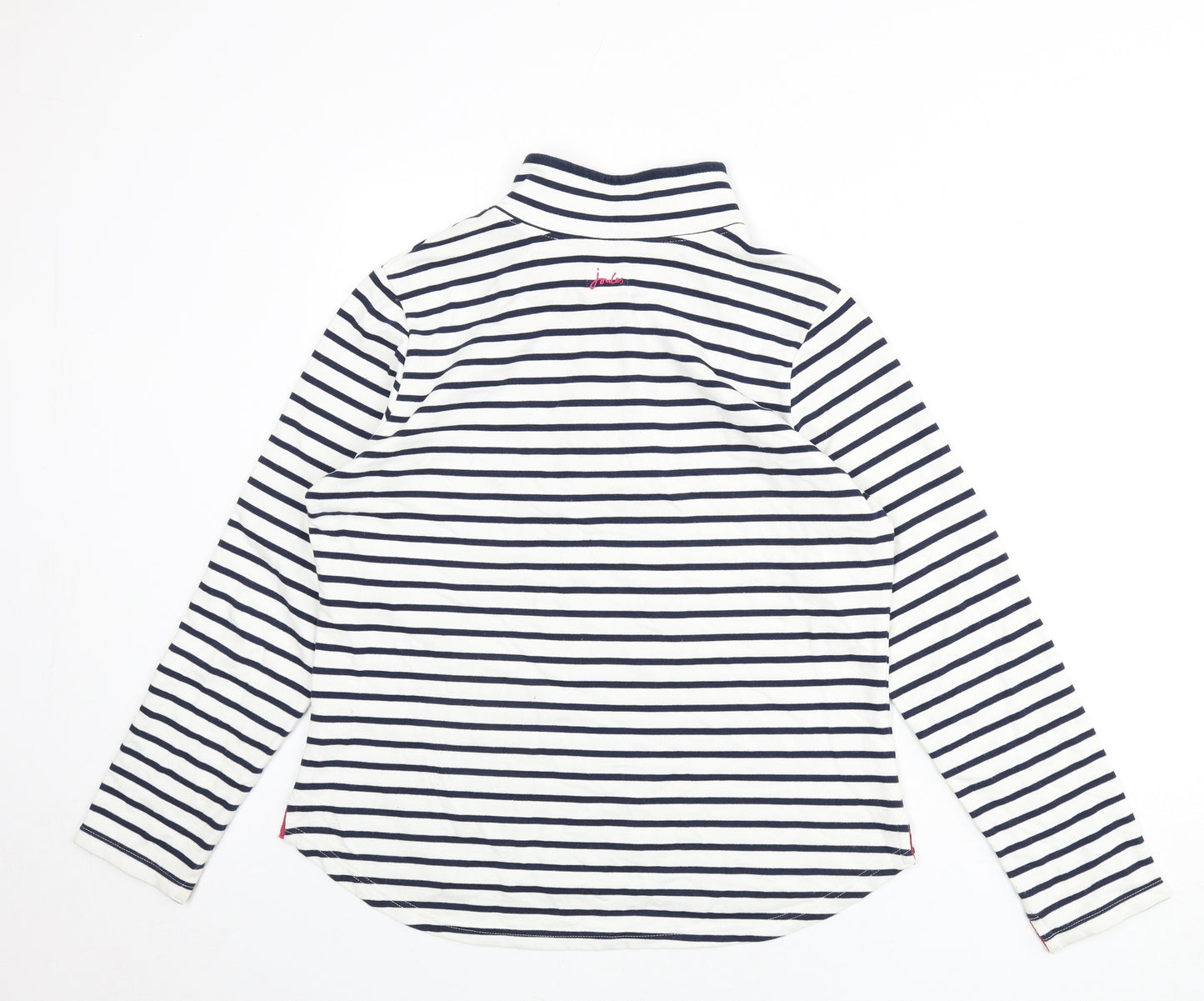 Joules Womens White Striped Cotton Pullover Sweatshirt Size 14 Zip
