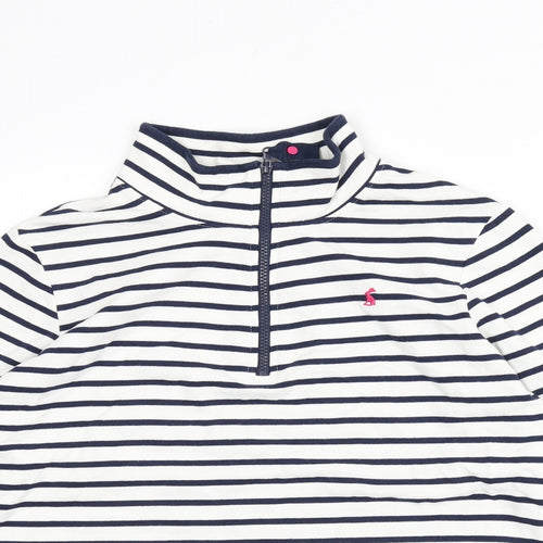 Joules Womens White Striped Cotton Pullover Sweatshirt Size 14 Zip