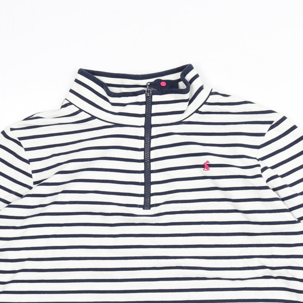 Joules Womens White Striped Cotton Pullover Sweatshirt Size 14 Zip