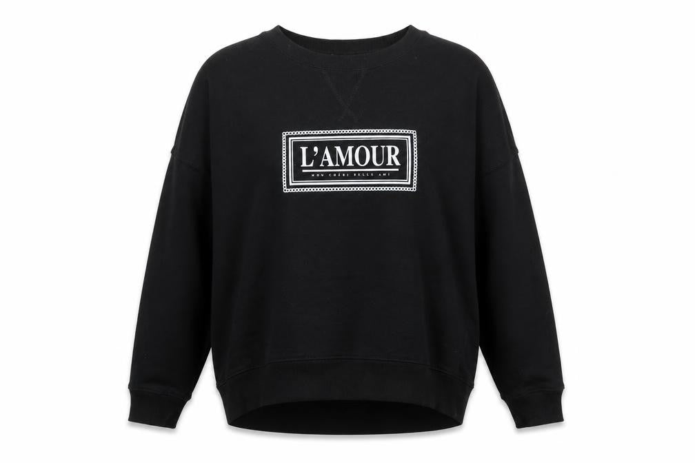 Front view of New Look women’s black polyester pullover sweatshirt, size UK 10, pullover - l'amour paris