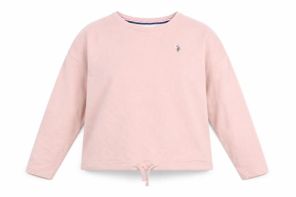 Front view of U.S. Polo Assn. women’s pink cotton pullover sweatshirt, size S, pullover