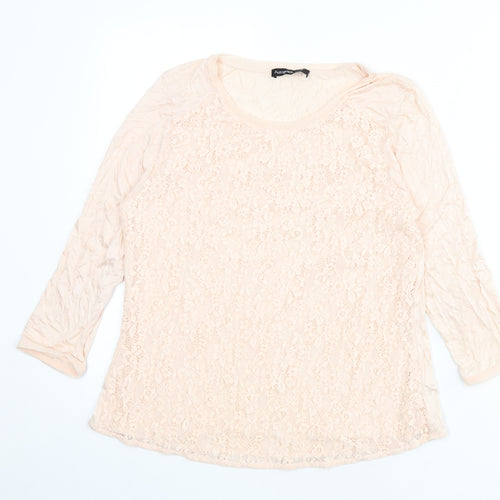 Autograph Womens Pink Floral Viscose Basic T-Shirt Size 14 Round Neck - Lace Overlay