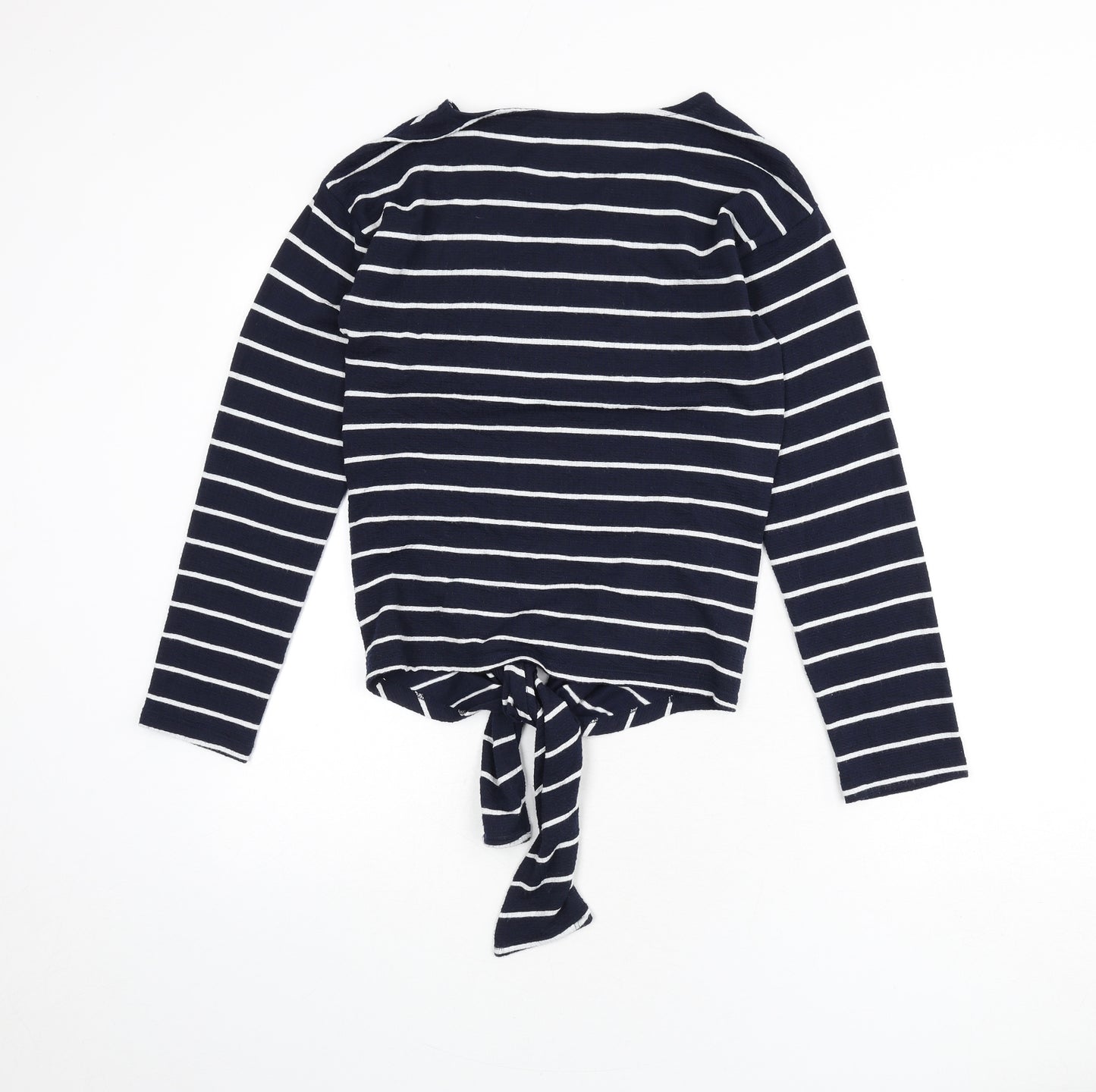 Red Herring Womens Blue Striped Polyester Basic T-Shirt Size 8 Round Neck - Tie Front