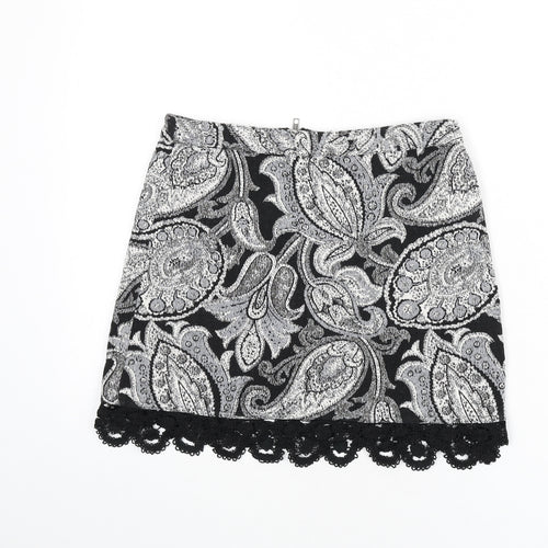 Topshop Womens Multicoloured Paisley Polyester A-Line Skirt Size 8 Zip - Lace Trim