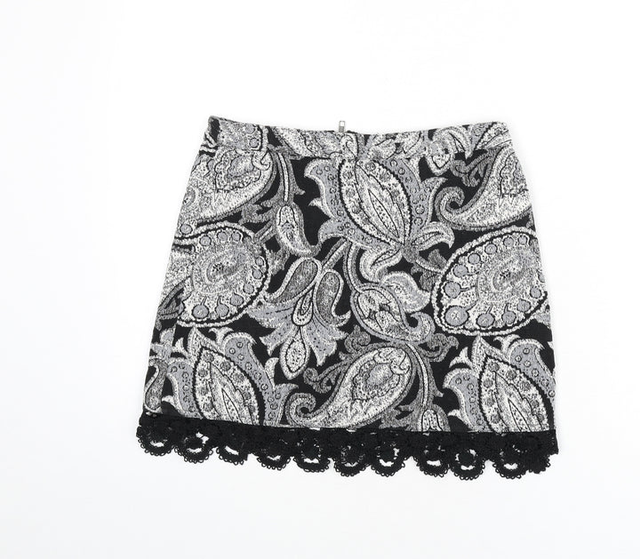 Topshop Womens Multicoloured Paisley Polyester A-Line Skirt Size 8 Zip - Lace Trim