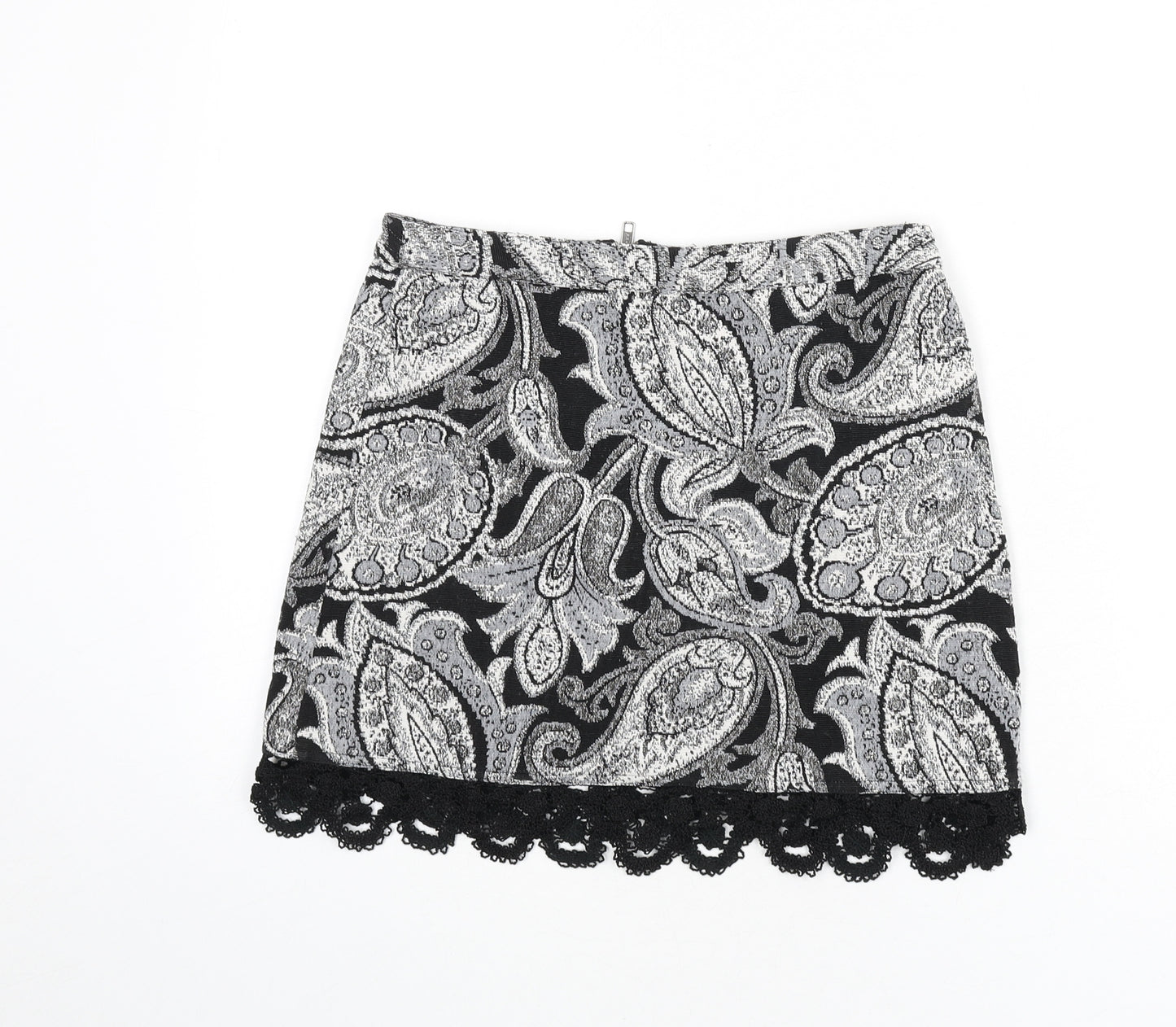 Topshop Womens Multicoloured Paisley Polyester A-Line Skirt Size 8 Zip - Lace Trim