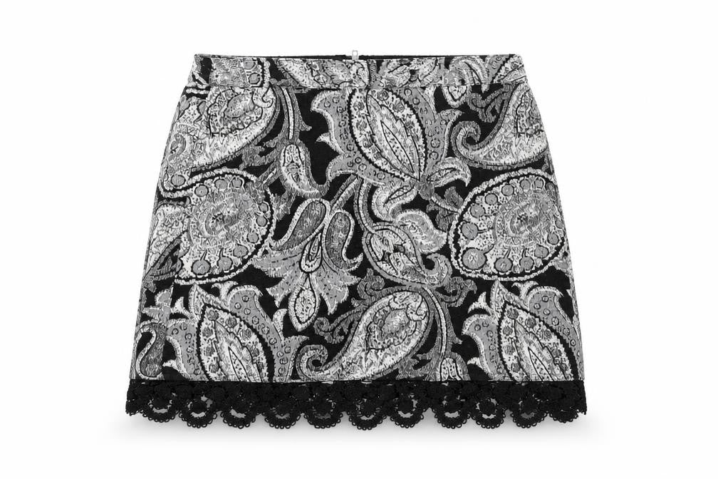 Topshop Womens Multicoloured Paisley Polyester A-Line Skirt Size 8 Zip - Lace Trim