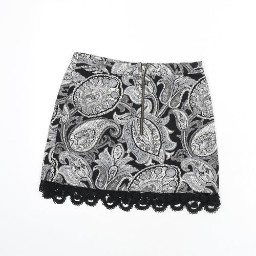 Topshop Womens Multicoloured Paisley Polyester A-Line Skirt Size 8 Zip - Lace Trim