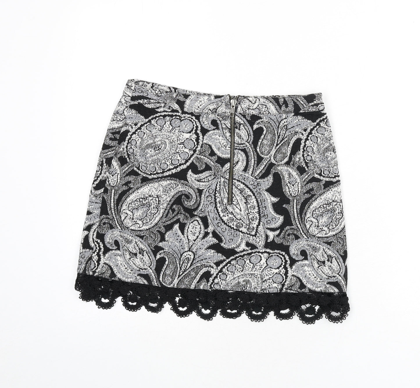 Topshop Womens Multicoloured Paisley Polyester A-Line Skirt Size 8 Zip - Lace Trim