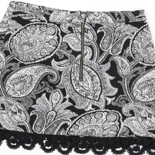 Topshop Womens Multicoloured Paisley Polyester A-Line Skirt Size 8 Zip - Lace Trim