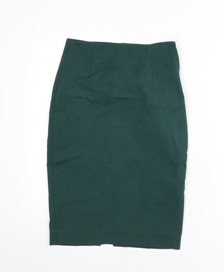 Zara Womens Green Polyester Straight & Pencil Skirt Size XS Zip - Slit