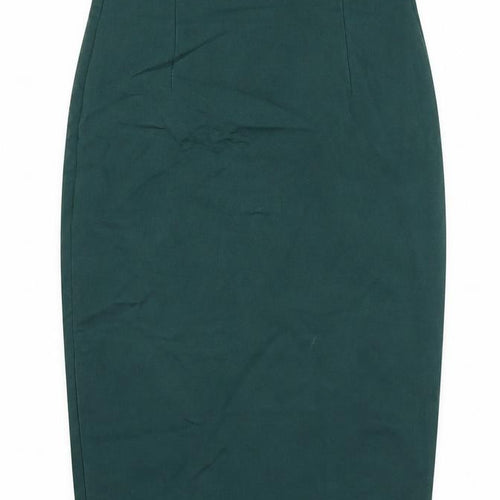 Zara Womens Green Polyester Straight & Pencil Skirt Size XS Zip - Slit