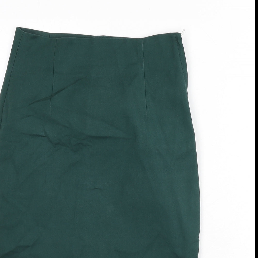 Zara Womens Green Polyester Straight & Pencil Skirt Size XS Zip - Slit