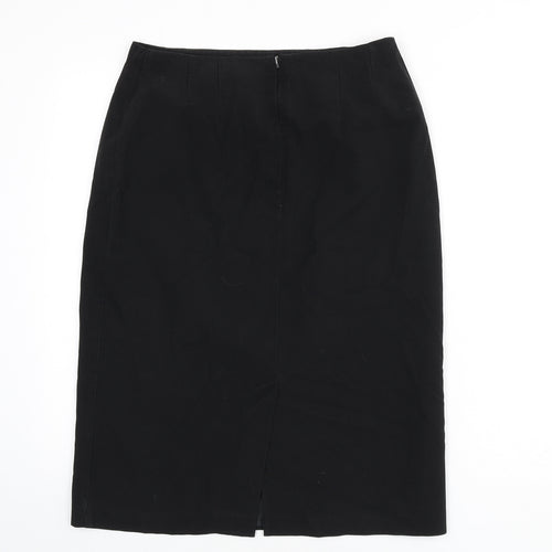 BHS Womens Black Polyester Straight & Pencil Skirt Size 12 Zip - Slit