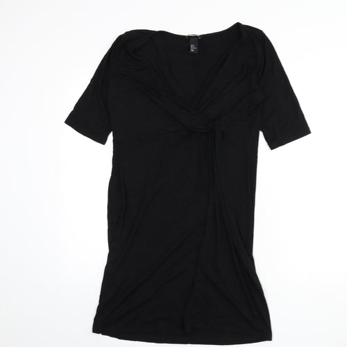 H&M Womens Black Viscose Sheath Size M V-Neck Pullover - Knot Front