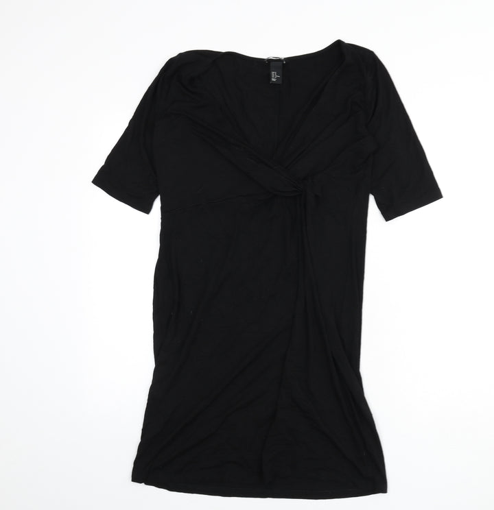 H&M Womens Black Viscose Sheath Size M V-Neck Pullover - Knot Front