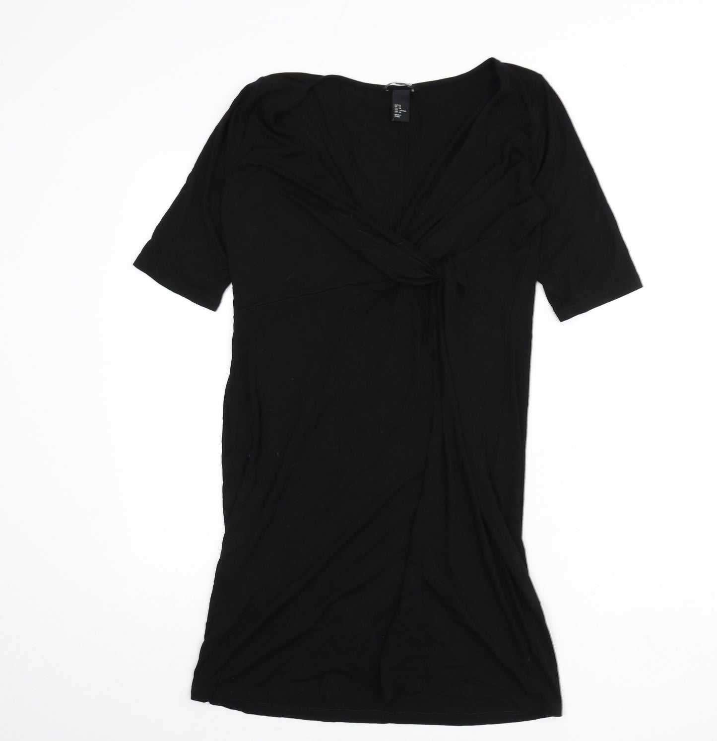 H&M Womens Black Viscose Sheath Size M V-Neck Pullover - Knot Front