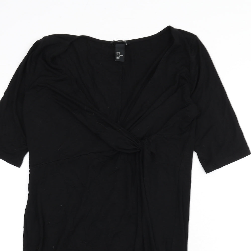 H&M Womens Black Viscose Sheath Size M V-Neck Pullover - Knot Front