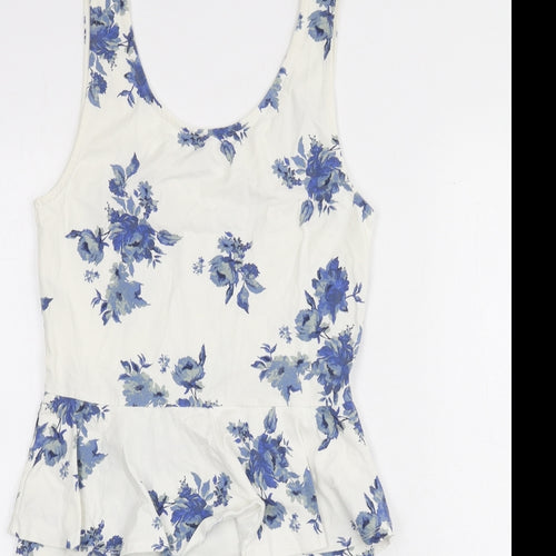 New Look Womens Ivory Floral Cotton Bodycon Size 12 Scoop Neck Pullover - Ruffle Detail