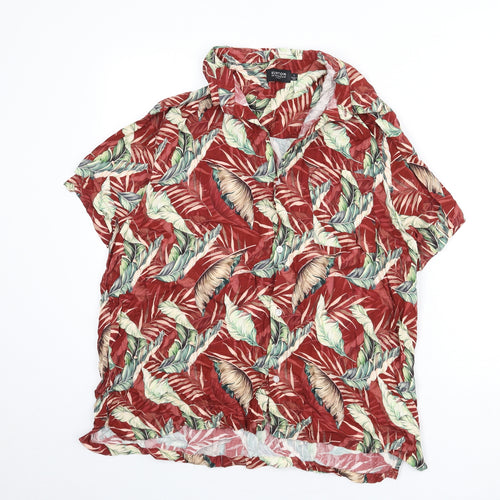 Burton Mens Multicoloured Geometric Viscose Button-Up Size L Collared Button - Leaf Print