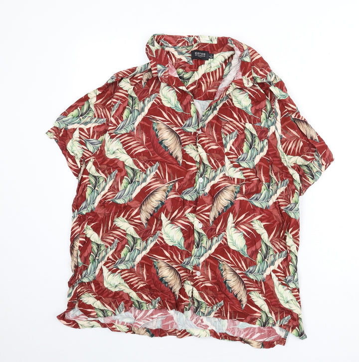 Burton Mens Multicoloured Geometric Viscose Button-Up Size L Collared Button - Leaf Print