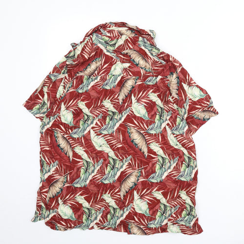 Burton Mens Multicoloured Geometric Viscose Button-Up Size L Collared Button - Leaf Print